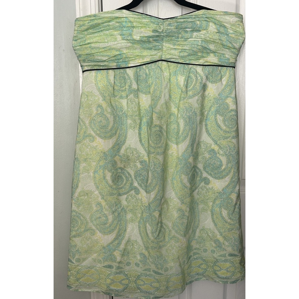 Sail to Sable STS Strapless Empire Silk Dress Green White Paisley Flowy Prom
